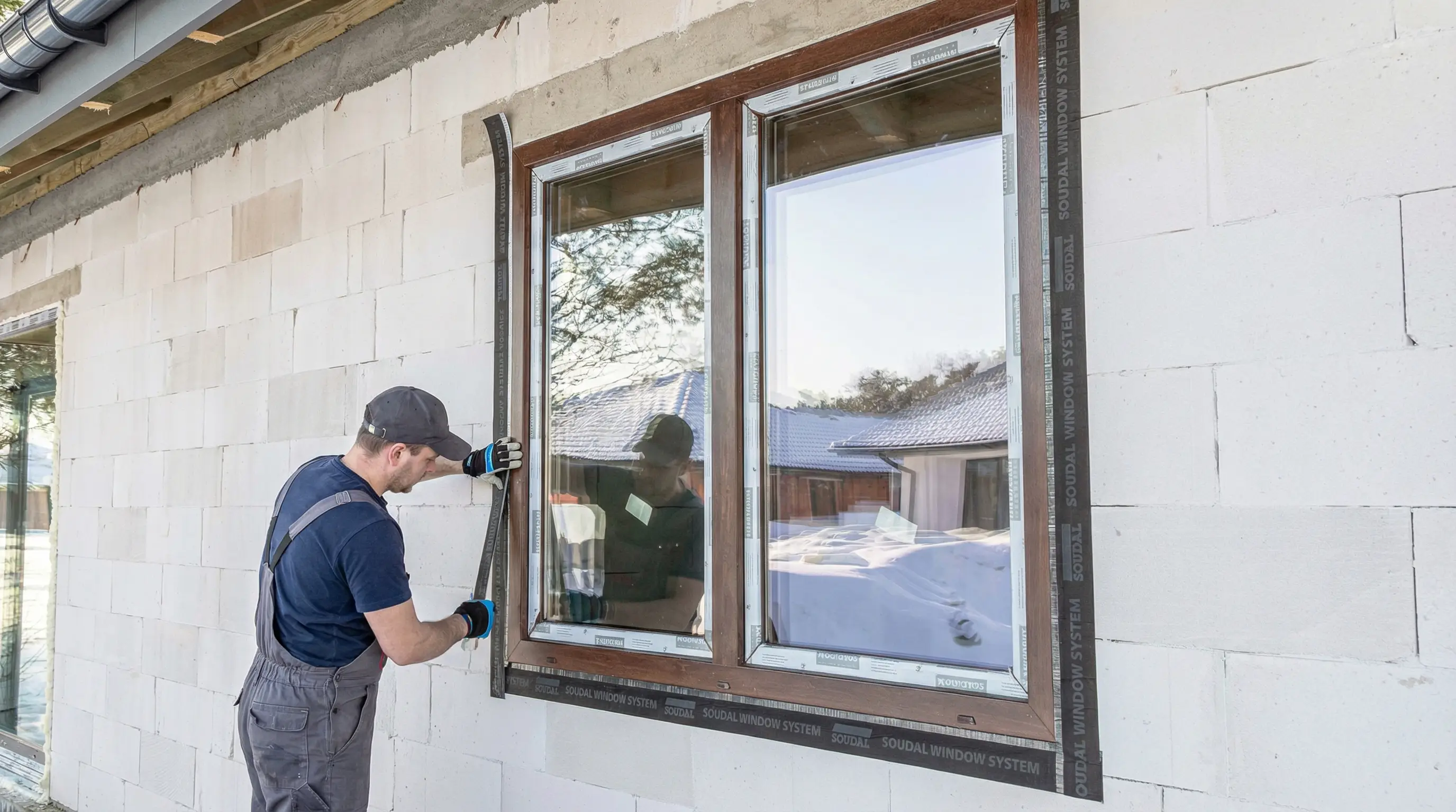 poziomowanie ramy okiennej przy użyciu lasera krzyżowego 
