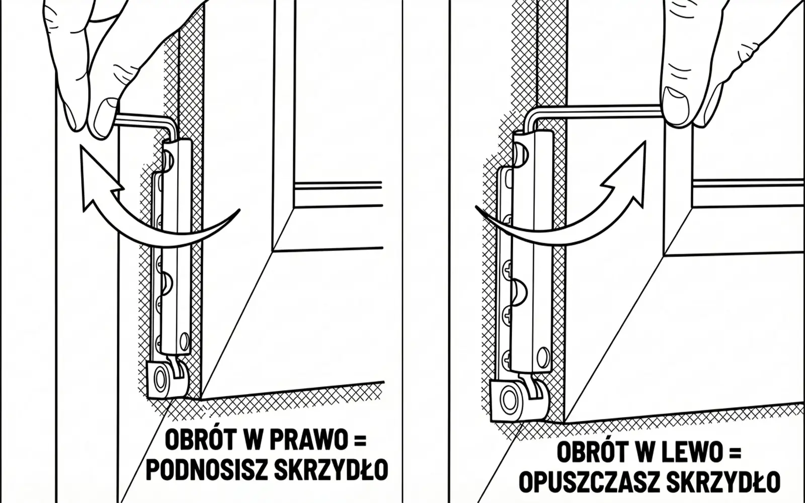 regulacja zawiasu dolnego w oknie